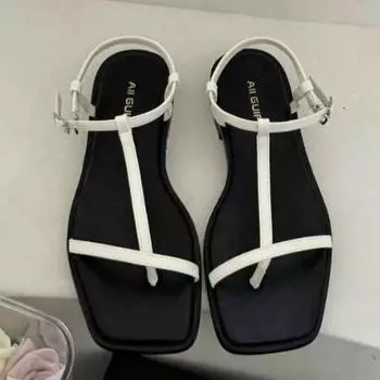 fashion Women s Shoes 2024 Hot Sale Thong Women s Sandals Fashion Dress Sandals Women Outdoor Square Heel Buckle Strap Shoes Female 35 покинуть белый