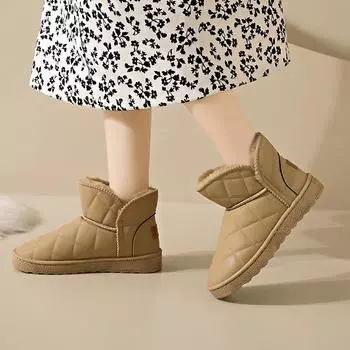 Fashion Women s Shoes 2024 Hot Sale Ankle Women s Boots Fashion Round Toe Daily Boots Women Winter Short Plush Keep Warm Snow Boots 36 чёрный