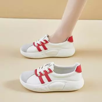 Fashion Women s Shoes 2024 Lace-Up Women s Vulcanized Shoes Fashion Color Matching Women s Casual Shoes New Round Toe Classic Sneakers 35 серебряный