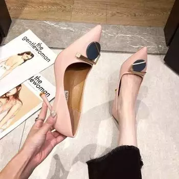 Fashion Women s Shoes 2024 New Spring and Autumn Square Buckle Stiletto French Temperament Pointed Toe Comfortable High Heels 34 розовый