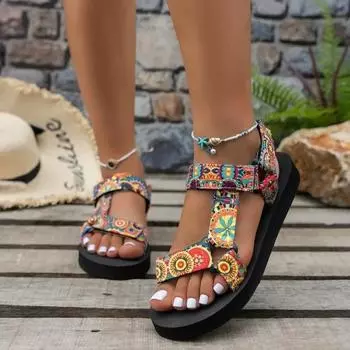 Fashion Women s Shoes 2024 Open Toe Women s Sandals Summer Bohemian Mixed Color Soft Sole Lightweight Casual Comfortable Flat Sandals 36