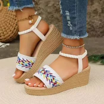 fashion Women s Shoes 2024 Plus Size Women s Platform Sandals Summer Dress Mixed Colors Wedges Elastic Band Shoes Zapatos De Mujer 35 верблюд