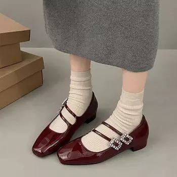 мода Женская обувь 2024 Весна Высокие каблуки Последние туфли Мэри Джейн на высоком каблуке Женские милые квадратные носки Новые модные универсальные 35 чёрный