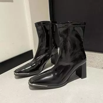 Fashion Women s shoes ankle boots 2024 autumn new thick heel high heel non-slip fashion casual motorcycle boots 38 чёрный