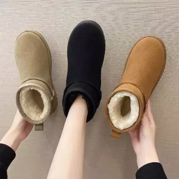 fashion Women s Shoes Australian Boots Winter Footwear Round Toe Flat Heel Boots-Women Fashion Snow Low Ladies Ankle Cotton 36-42 36 чёрный