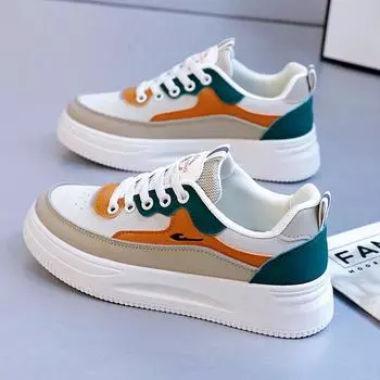 Модная женская обувь осень новая мода уличная контрастная женская повседневная спортивная дышащая кожаная обувь вулканизированная обувь 35 серый