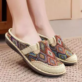 Fashion Women s Shoes Ethnic Style Embroidered Linen Breathable Outdoor Casual Slippers Shoes for Women Zapatos De Mujer 2024 35 зелёный