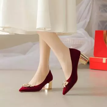Модные женские туфли на высоком каблуке с острым носком на толстой подошве, босоножки на шнуровке 2024 года, сексуальные туфли на высоком каблуке бордового цвета 34