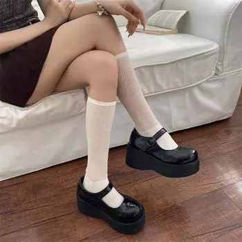 Fashion Women s Shoes Japanese Style Cowhide Leather Shoes Versatile Thick-soled Mary Jane Flats Casual Style 35 чёрный