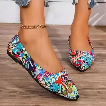 Fashion Women s Shoes Loafers Ballet Flats Pointed Toe Barefoot Slip-on Casual Flat Heel Comfortable Random Pattern Woman Shoe Size 43 36 розовый