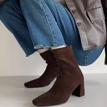 Fashion Women s Shoes on Sale 2024 Brand Ankle Women s Boots Fashion Modern Boots Women Sewing Back Zip Chunky Heels Shoes Female 35 чёрный