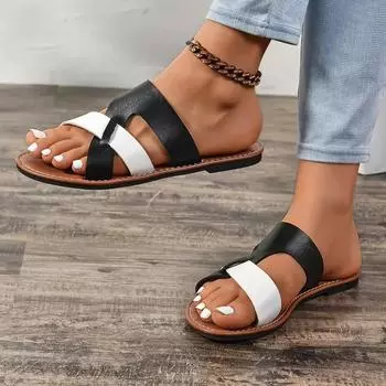 fashion Women s Shoes on Sale 2024 Brand Women s Slippers Summer Mixed Colors Open Toe Low-heeled Concise Light Beach Slippers Women 36 чёрный