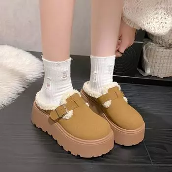 Fashion Women s Shoes Sponge Cake Base New Non-slip Winter 2024 High Quality Fashion Outdoors Warm Short Plush Women Slippers 35