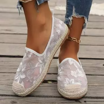 Модные женские туфли-одиночки 2024 года, лето, новый стиль, кружевная сетка, ажурные женские туфли на плоской подошве, туфли на плоской подошве для женщин 36 белый