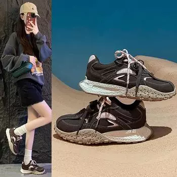 Модные женские туфли-одиночки весна и осень новые спортивные туфли на толстой подошве с двойным ремнем повседневные удобные нескользящие туфли 35 бежевый