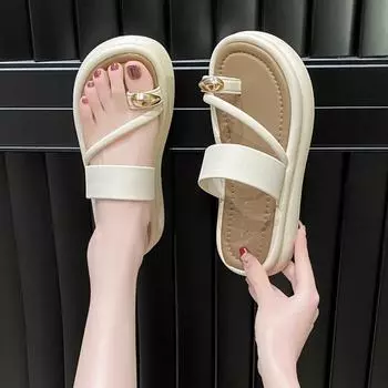 Fashion Women s Slippers 2024 New Hot Selling Comfortable Soft Sole Cover Toe Middle Heel Outdoor Leisure Women s Slippers Slip On 35 бежевый