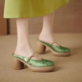 Fashion Women s Slippers 2024 Spring and Autumn Season New Hot Selling Outdoor Fashion Retro Ethnic Print Women s Heel Slippers Slip On 35 светло-зеленый