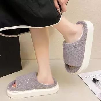 Модные женские тапочки 2024 года, зимние новые плюшевые теплые домашние тапочки, легкие и удобные тапочки на толстой подошве 36-37 синий