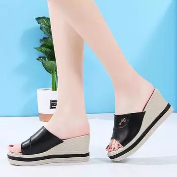 Fashion Women s Slippers And Ladies Sandals Round Toe Fish Platform Shoes Outside Slides Thick Black Non Slip Cheap Promotion Hot Sale 35