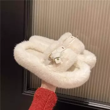 fashion women s slippers round toe flat shoes for women slip-on platform slides outdoor/indoor causal comfortable plush mid heel shoes 35 чёрный