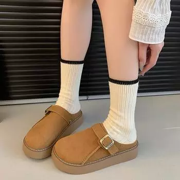 Fashion Women s Slippers Thick Sole Leather Slippers Comfort Cork Mules Slides Buckle Fashion Outdoor House Shoes for Women 35 хаки