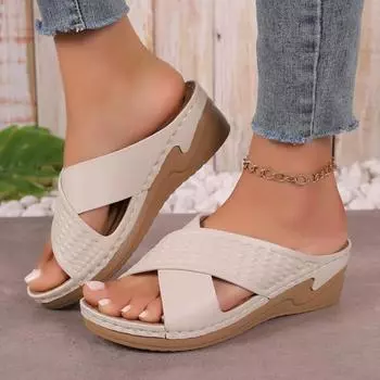 Fashion Women s Slippers with Mid Heel Slope Heel 2024 Outdoor Summer Solid Color Open Toe on Sale Lightweight Women s Slippers Slip On 36 розовый