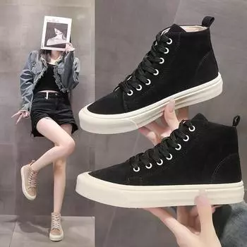 Fashion Women s Sneakers 2024 Autumn Casual Lace-up High-top Women Canvas Shoes Classic Versatile Ladies Leopard Print Shoes Zapatos 36 хаки