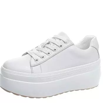 Модные женские кроссовки 8 см с толстой подошвой, женские туфли на плоской подошве, повседневные туфли на платформе, кожаные туфли-крепперы на шнуровке, туфли в стиле Лолита для девочек, Мэри Джейн 33 белый