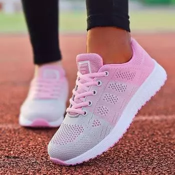 fashion Women s Sneakers Breathable 2024 New Fashion Trainers Flat Woman Vulcanize Shoes Mesh Fabric Lace Up Female Footwear Shoes 35