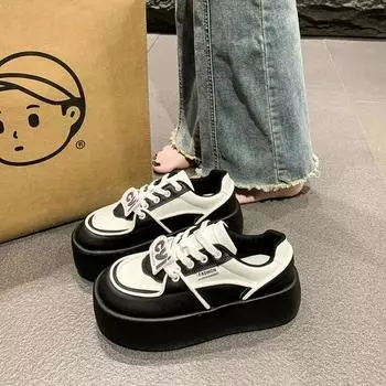Fashion Women s Sneakers Casual Height Increasing White Shoes Fashion Lace Up Comfortable Breathable Sneakers Platform Femme 35 чёрный
