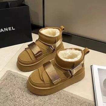 Fashion Women s Snow Boots 2024 Winter Plush Warm Cotton Shoes Thick Soled Short Boots Height Increase Anti Slip Cold Proof Cotton Boots 35 чёрный