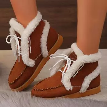 Fashion Women s Snow Boots Lace-up Winter Warm Plush Thick-soled 2024 Hot Sale Mid Heel Water Proof Casual Comfortable Women Boots 36 шоколадный