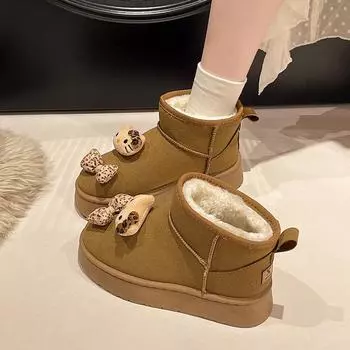 fashion Women s Snow Boots Winter Warm Short Plush 2024 Hot Sale Thick-soled Women Mid Heel Water Proof Casual Comfortable Snow Boots 35 чёрный