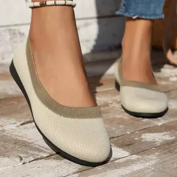Модная женская обувь с мягкой подошвой, удобная обувь для отдыха на открытом воздухе, сетчатая модная дышащая обувь на плоской подошве, женская трикотажная обувь для тенниса 36 бежевый