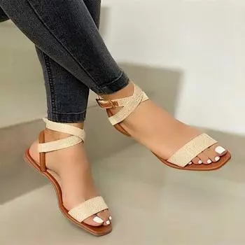 Fashion Women s Soft Soled Sandals Summer New Women s Flat Roman Sandals with Non-slip Rubber Sole Fashion Women s Shoes Plus Size 43 35 бежевый