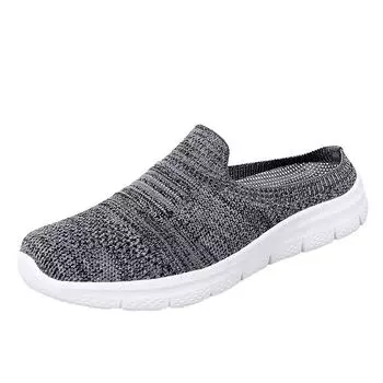 Fashion Women s solid color breathable non-slip half slippers spring and summer new casual sports shoes walking light flat women s shoes 35