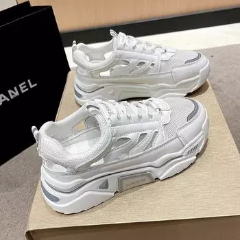 Модная женская спортивная обувь на танкетке, повседневная, 2024, новая летняя обувь, женская спортивная обувь на высоком каблуке, толстая подошва, танкетка 35