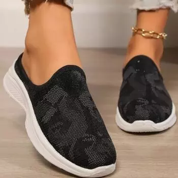 Модные женские спортивные тапочки 2024 года, новые дышащие однотонные популярные мягкие женские спортивные туфли, сетчатые женские тапочки 36 чёрный