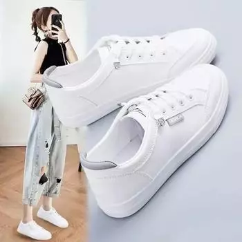 Fashion Women s sports vulcanized shoes Spring autumn flats solid color Jogging Sneakers young Girls Students casual white Trainers 35 зелёный