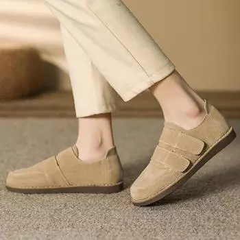 Модные женские туфли на плоской подошве в стиле ретро на весну и осень. Туфли из натуральной кожи с мягкой подошвой и круглым носком для ходьбы. Нескользящая обувь на все времена года. 34 хаки