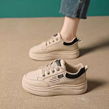 fashion Women s Spring Leather Trend Fashion Simple Sports Shoes Anti Slip and Breathable Student Women s Casual Shoes Sports Shoes 35 бежевый