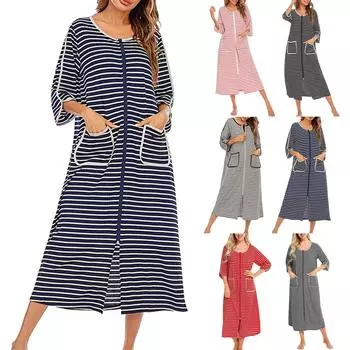 Модное женское летнее повседневное платье-пуловер с круглым вырезом и полосками и рукавом три четверти M