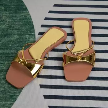 fashion Women s summer footwear 2024 fashion designer sandals for ladies sexy thin strap casual beach flat heels shallow female shoes 37 серебряный