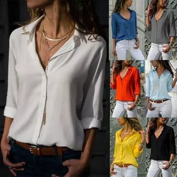 Fashion Women s Summer Sexy V Neck Shirt Solid Color Chiffon T Shirt Tops Plus Size S-8XL 4XL