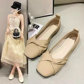 fashion Women s Thick Heel Shallow Soft Sole Shoes Low Heels Mary Janes Ladies Shoes Elegant Women Pumps 35 бежевый