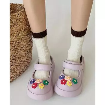 fashion Women s thick soled hole shoes, cute flower two piece shoes, 2024 new summer outerwear, cute beach thick soled slippers 35-36(Fit22-22.5cm) чёрный