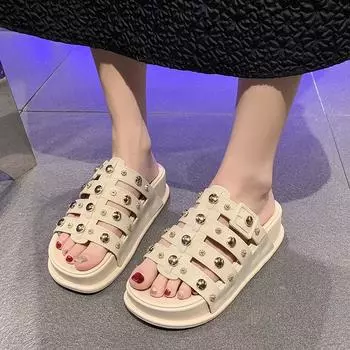fashion Women s Thick Soled Rivet Slippers Fashion Sponge Cake Soles Jelly Shoes Summer Ladies High Heels Beach Shoes women sandals 36 бежевый