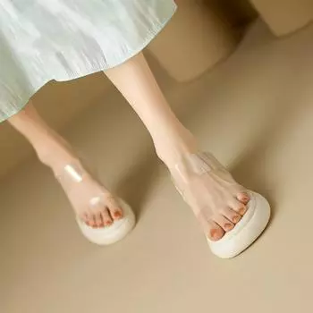 fashion Women s Thick-soled Wedge Heels High Heels2024summer New Style Fashionable and Comfortable Women s Shoes Beach Designer Slippers 35 абрикосовый