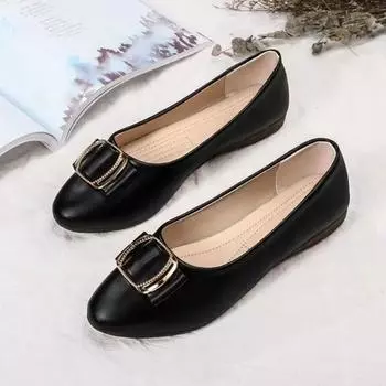 Fashion Women s Versatile Casual Flats 2024 Spring/summer New Style Anti-slip Single Shoes Soft Bottom Leather Shoes Flat 35 бежевый