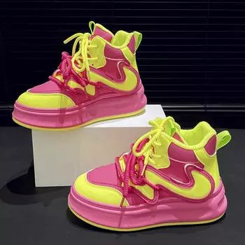 Fashion Women s Vulcanized Shoes New High Top Skateboard Bread Shoes Winter Women s Platform Height Increasing warm cotton Sports Shoes 35 красный